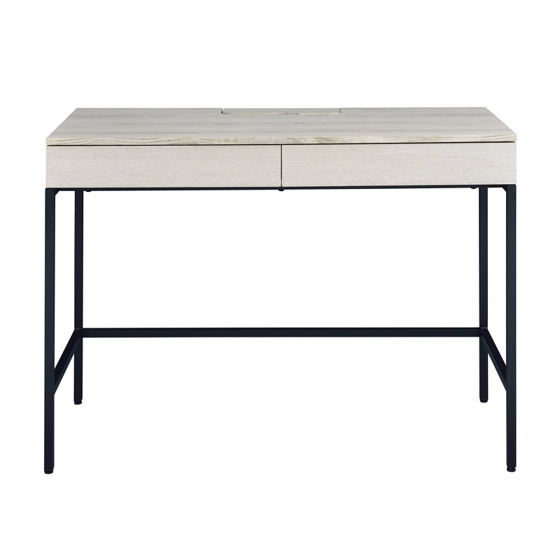 Bureau d'écriture naturel et noir avec 2 tiroirs