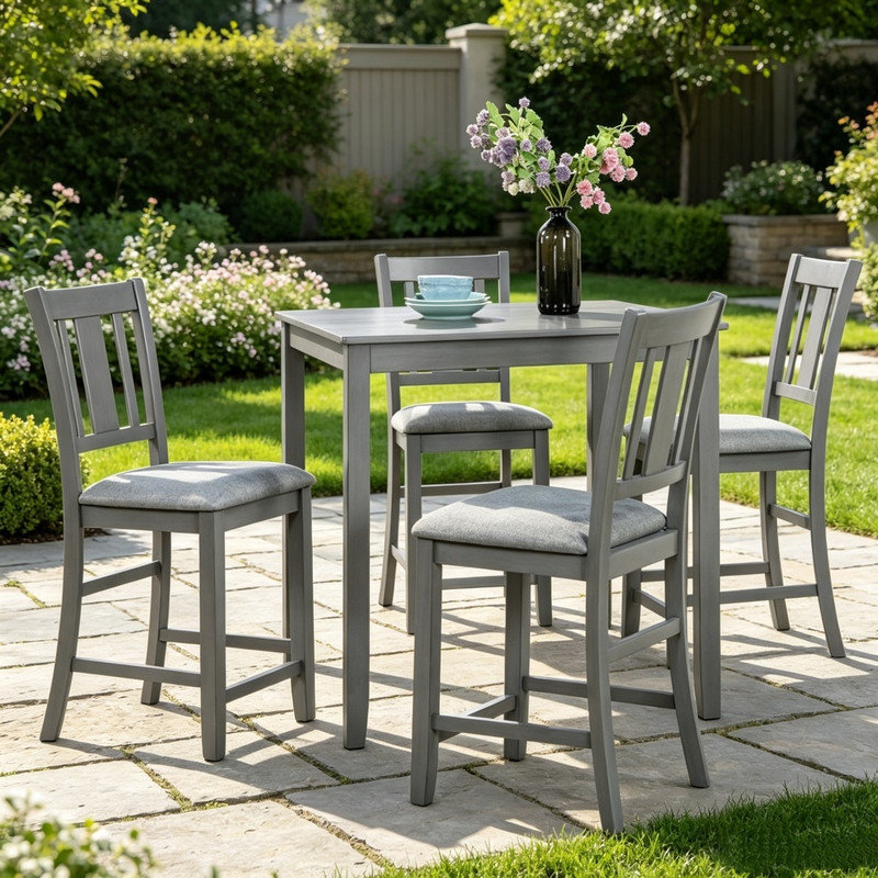 Table de salle à manger carrée en bois gris, hauteur comptoir, table de cuisine gain de place pour 4 personnes, meuble de maison en bois massif pour petits espaces, table seule