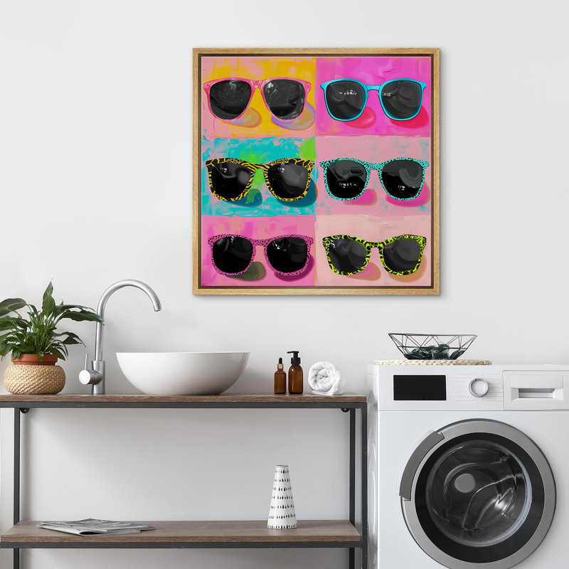 Lunettes de soleil élégantes sur fond rouge et rose, H 16 po x l 16 po, Cadre flottant naturel