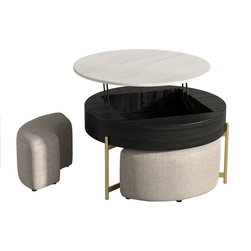 Ensemble de tables basses rondes à plateau relevable, Blanc / noir