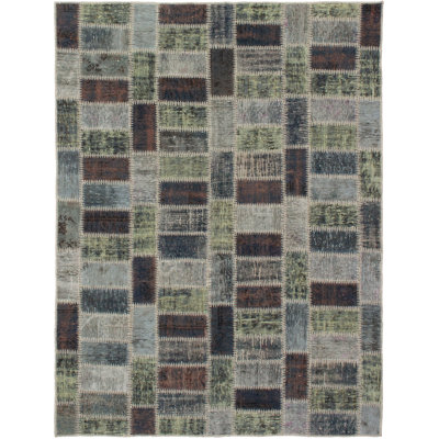 Tapis unique en laine noué à la main style patchwork des années 2010 de 5 pi 7 po x 7 pi 7 po gris clair / gris foncé Chellis