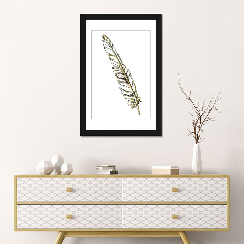 « gilded swan plumes i », impression sur toile, H 24 po x l 16 po x P 1 po, Papier d'art encadré noir, Blanc