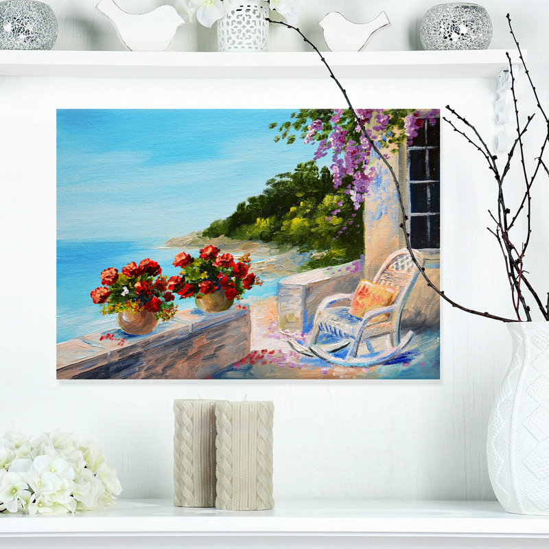 Balcon près de la mer - impression sur toile tendue, H 20 po x l 20 po x P 1 po