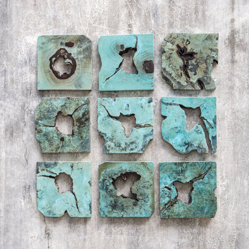 Bahati Blue Green Handmade Tamarind Wood Wall Decor Set