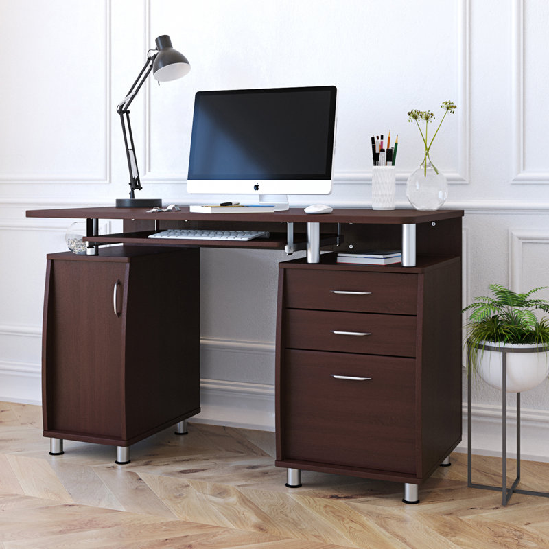 Bureau d'ordinateur complet avec rangement, chocolat, Brun
