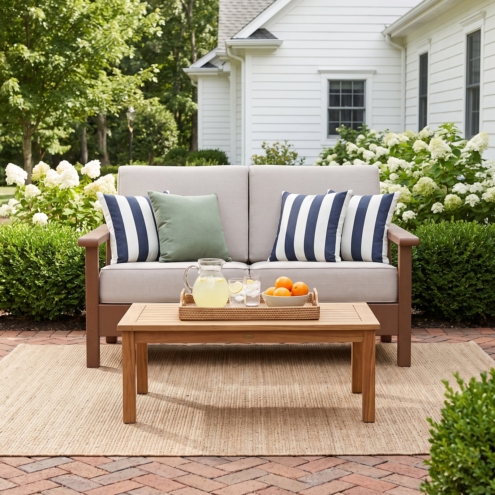 POLYWOOD® Harbour 52" Patio Loveseat, Cream, Teak