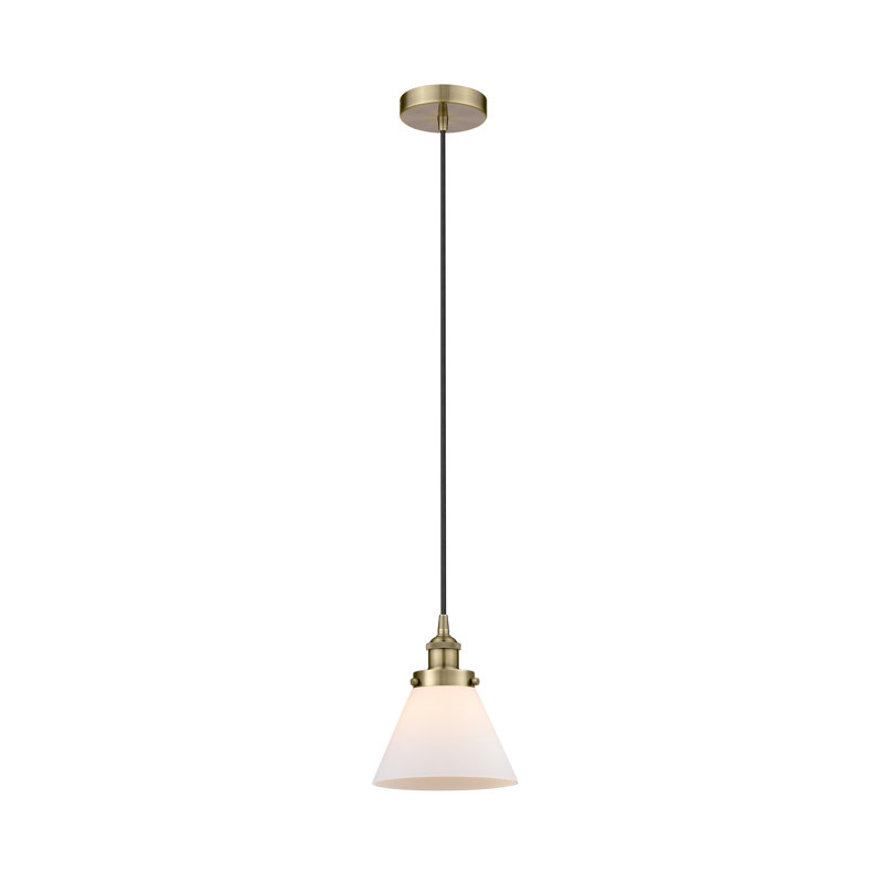 Mini-luminaire suspendu 1 lumière Cone, Laiton, Blanc, H 9,75 po x l 7,75 po x P 7,75 po