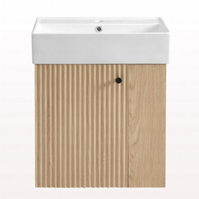  Meuble-lavabo flottant moderne 21,6 po avec lavabo en céramique - pour les petites salles de bain, rangement à droite