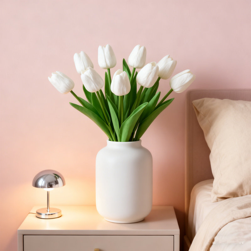 5 pièces de fleurs artificielles de tulipe blanche, fleurs artificielles, cadeau de la fête des mères, Pâques, Saint-Valentin, décoration de table de mariage pour la maison