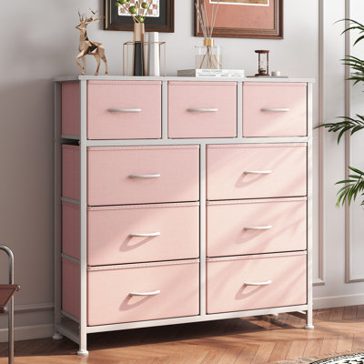 Commode en tissu à 9 tiroirs de 39,37 po avec plateau en bois et commode