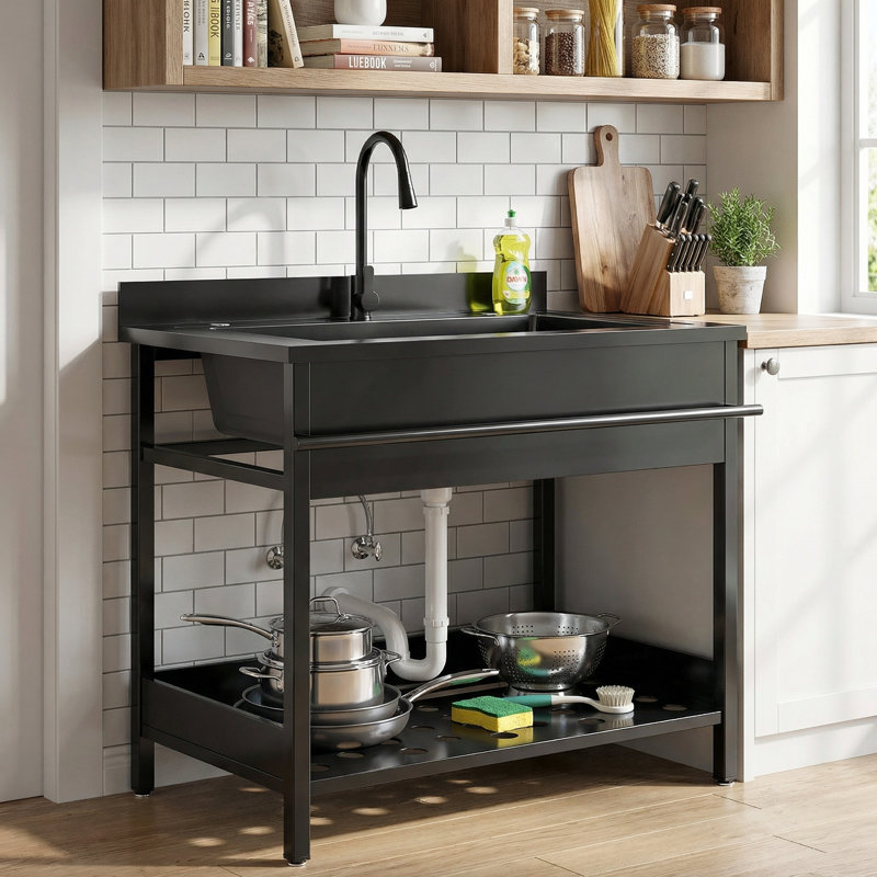Évier utilitaire 20 po en acier inoxydable 304 avec pulvérisateur rétractable, baignoire autoportante robuste pour les salles de lavage, les ateliers et l'utilisation commerciale