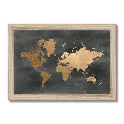 Gold World Map on Black Wash 1 Piece Wall Art