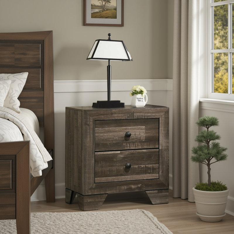 Table de chevet rustique - 2 tiroirs en bois?, Brun
