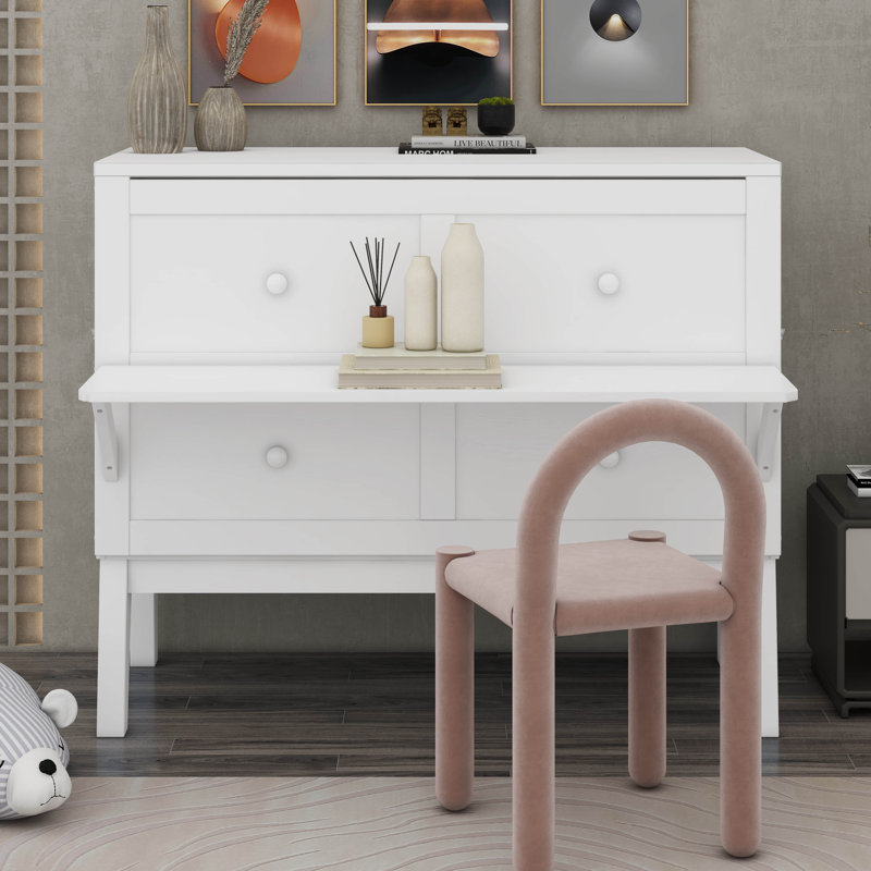 Lit escamotable Taghrid avec port USB et tablettes amovibles de chaque côté, Double, Blanc