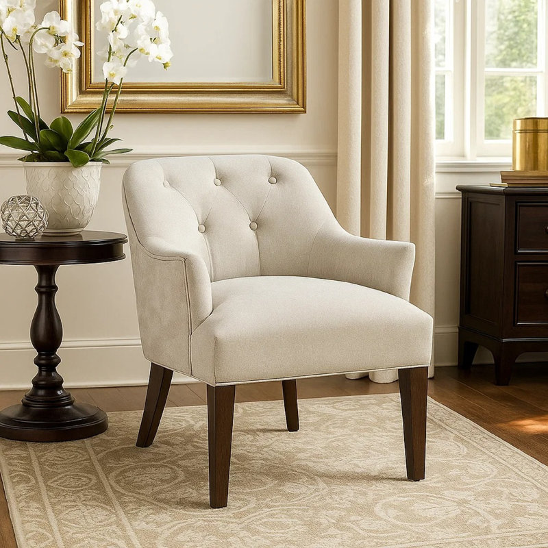 Fauteuil Beca, dossier capitonné, accoudoirs inclinés, polyester beige, Beige