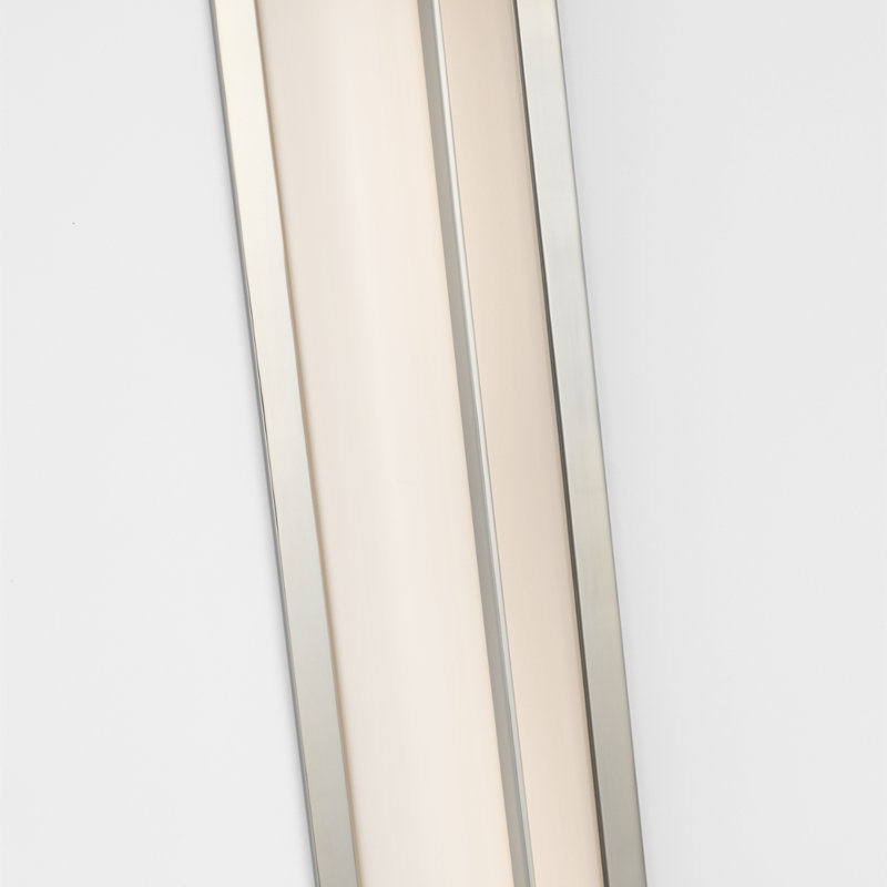 Barbara Barry Phinn 18" Linear Bath Sconce in Modern Iron with White Glass, Steel, Polished Nickel