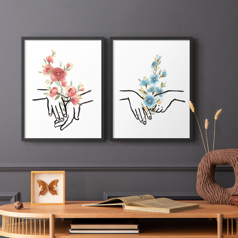 «HandsAndFlowers III», reproduction encadrée de qualité supérieure - prête à être accrochée - aucun clou requis - aucun clou requis