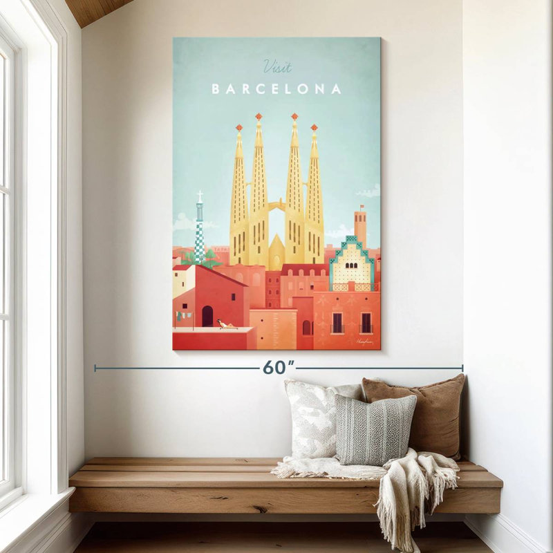 Affiche de voyage rétro Aime Barcelona, H 51 po x l 34 po