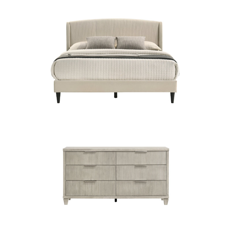 Ensemble de chambre à coucher 2 pièces Jolande, Queen, 2 Pcs: Bed, Dresser