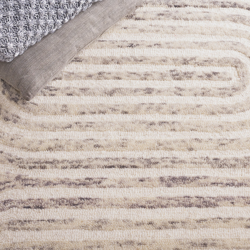 Tapis ivoire / gris en laine et coton touffeté à la main Azrael, Carré 6 pi
