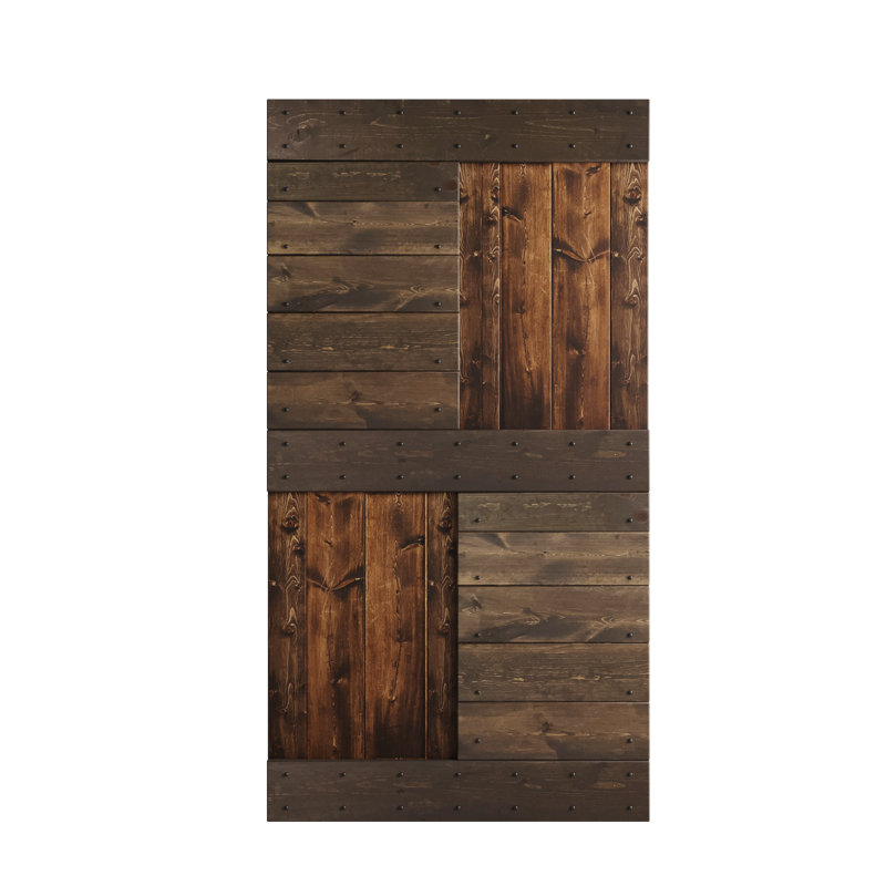 Porte de grange coulissante en bois de pin noueux S Series sans trousse de quincaillerie, Gris carbone / gris clair