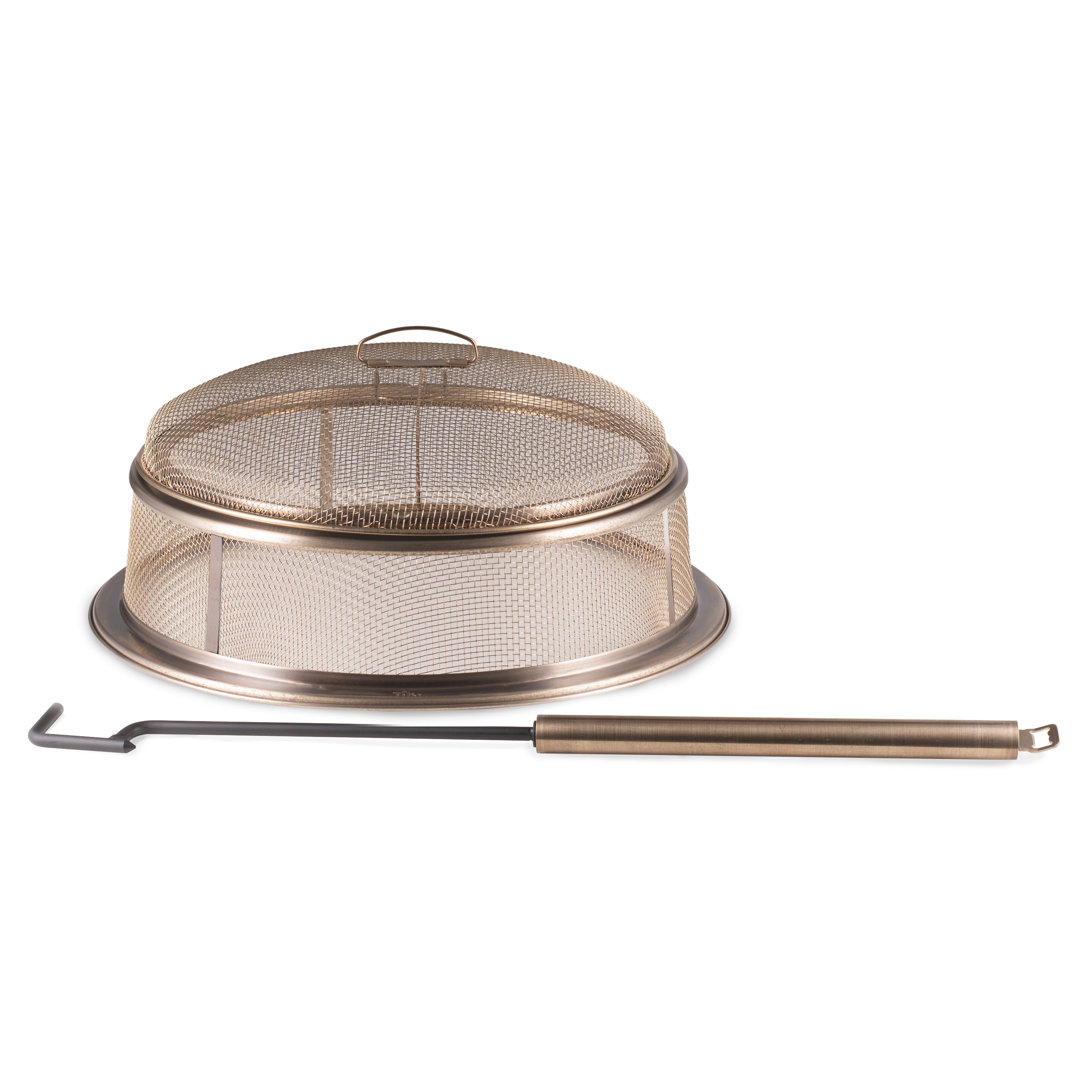 TIKI Brand 22.1 Diameter Accessory Metal Reunion Fire Pit Screen and 32.9 Inch 2 Piece Poker Black TIKI Brand