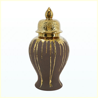 8.5x8.5x16.3 Inch Ceramic Ginger Jar with Lid, Decorative Storage Jar for Home Decor
