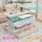 Lift Top Coffee Table with LED Light Strip, Extendable MDF Center Table with 4 Drawers & Hidden Compartment, Marble Texture-1332583983
