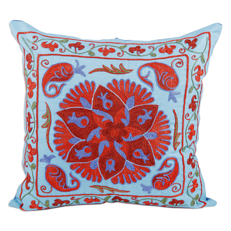 Housse de coussin en coton brodée Novica