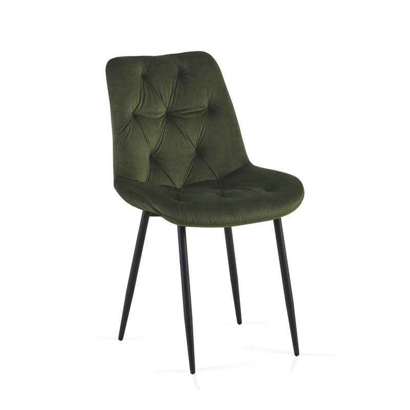 Tufted Velvet Dining Chair with Curved Back and Metal Legs, Set of 2, Green