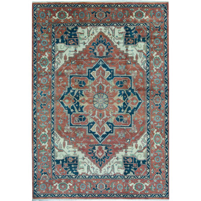 Hand-Knotted High-Quality Red and Blue Area Rug