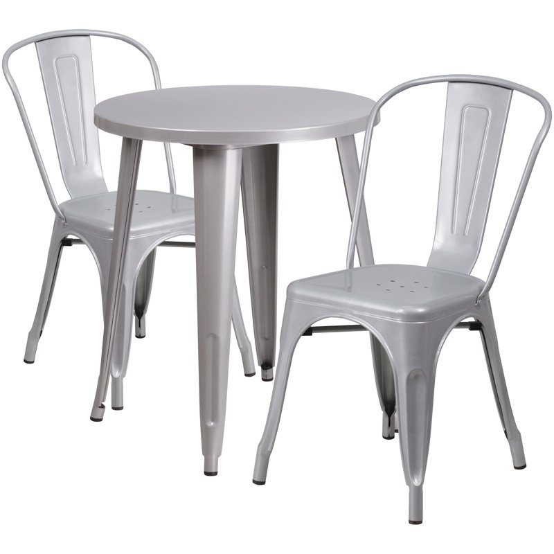 Brinson Round Steel Bistro Set, Silver, 24"