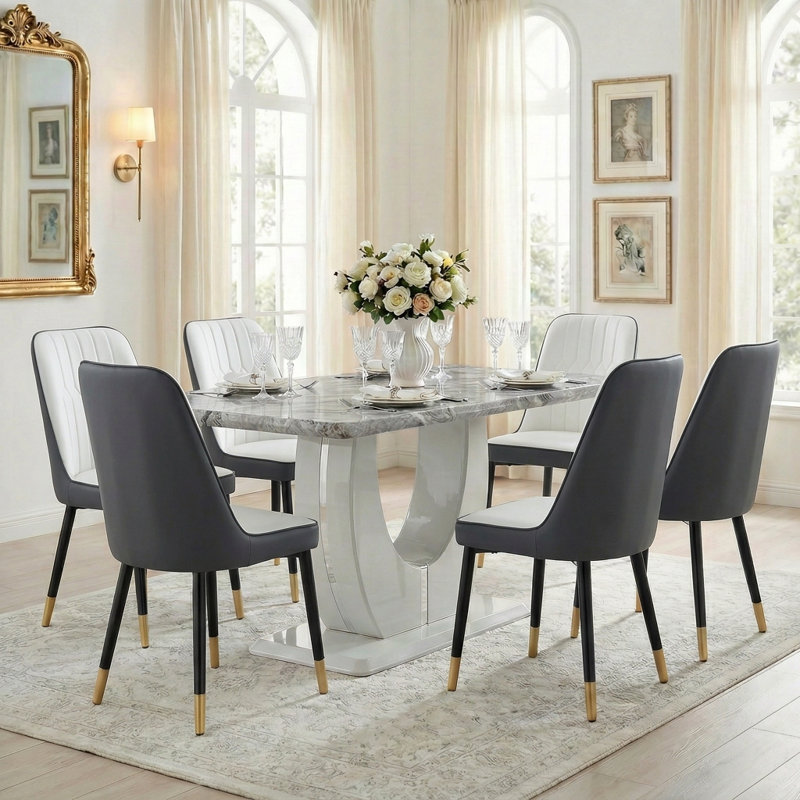 Ensemble de table de salle à manger rectangulaire L 62,99 po x l 35,43 po, Blanc / Gris foncé, Grey
