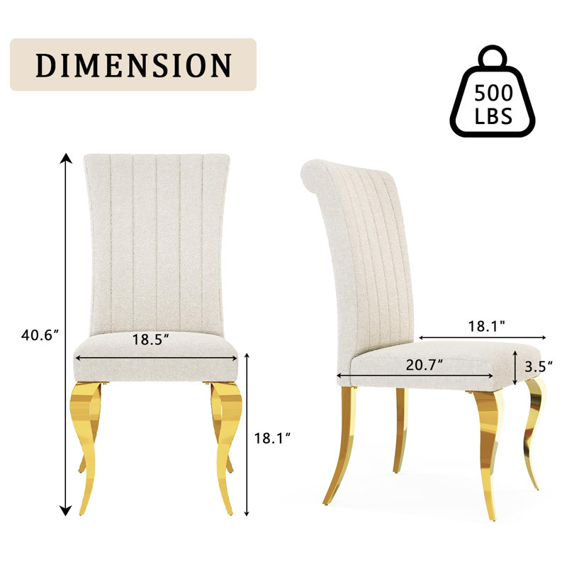 Arbedella 18.9'' H Boucle Upholstered Side Chair, White, Gold