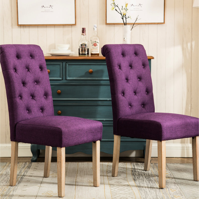 Salle à manger en bois massif, 2 chaises mauves, expérience avant-gardiste et confortable, Mauve