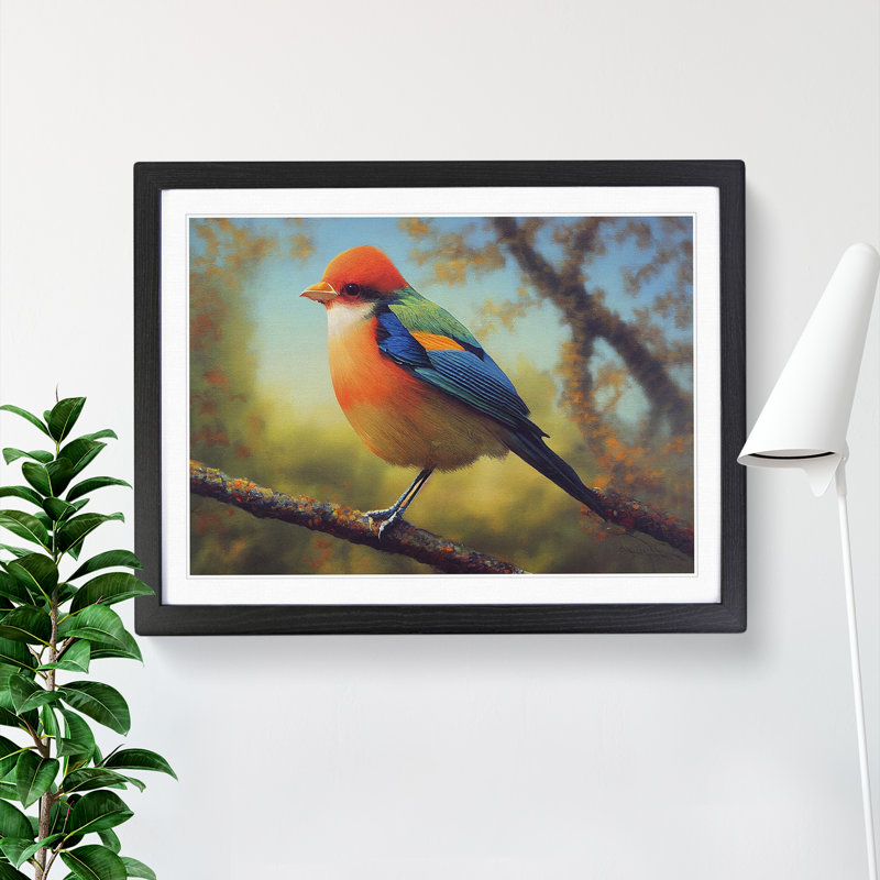 Harmonious Bird - Single Picture Frame Print, Black, 46cm H x 64cm W x 2cm D