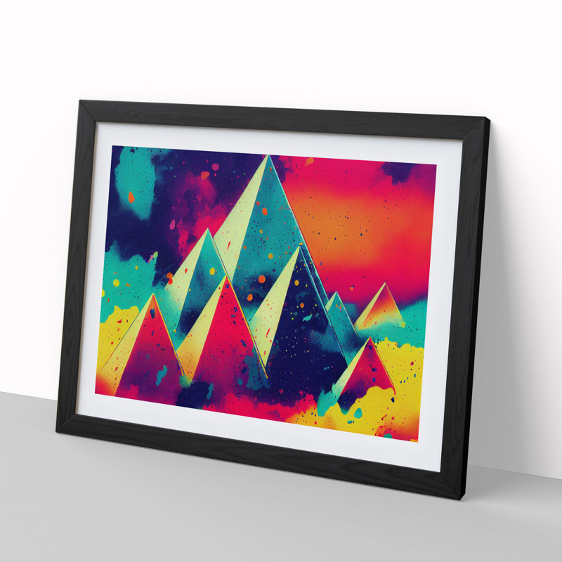 Splashed Pyramids Abstract - Framed Print, 25cm H x 34cm W x 2cm D, Black Framed