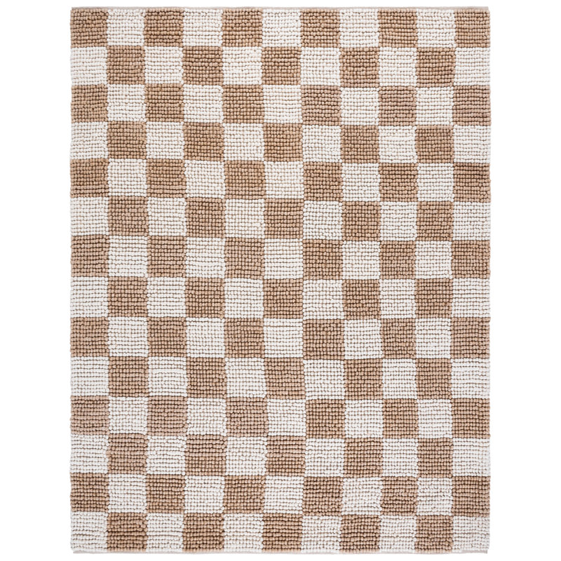 Natura 288 Flatweave Wool/Cotton Checkered Rug in Taupe/Ivory, Runner 2'3" x 8'