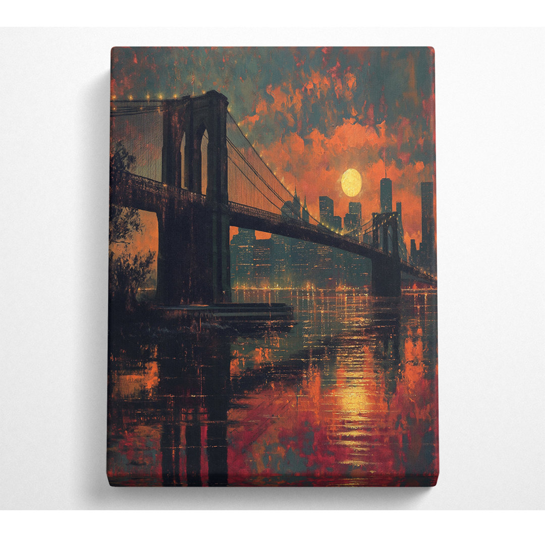 Brooklyn Bridge Firesky - Kunstdrucke auf Leinwand