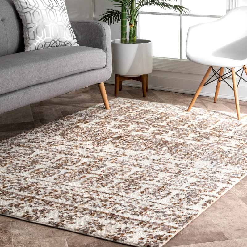Tapis beige à motif géométrique Sedgwick, Rectangle 4 pi x 6 pi