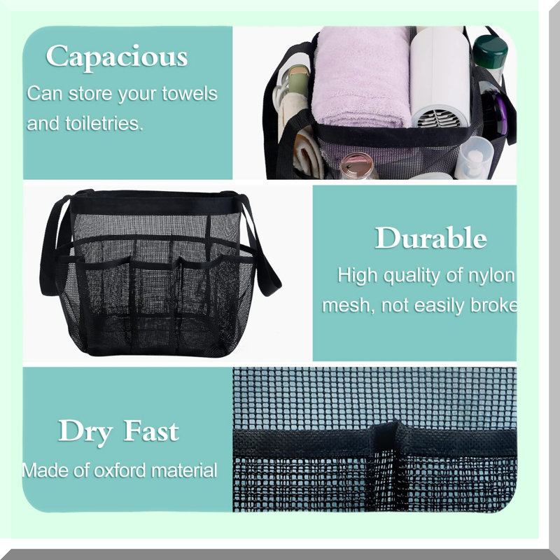 AquaMesh Quick-Dry Portable Shower Tote - Large Capacity Hanging Caddy for College Dorm and Bathroom Essentials