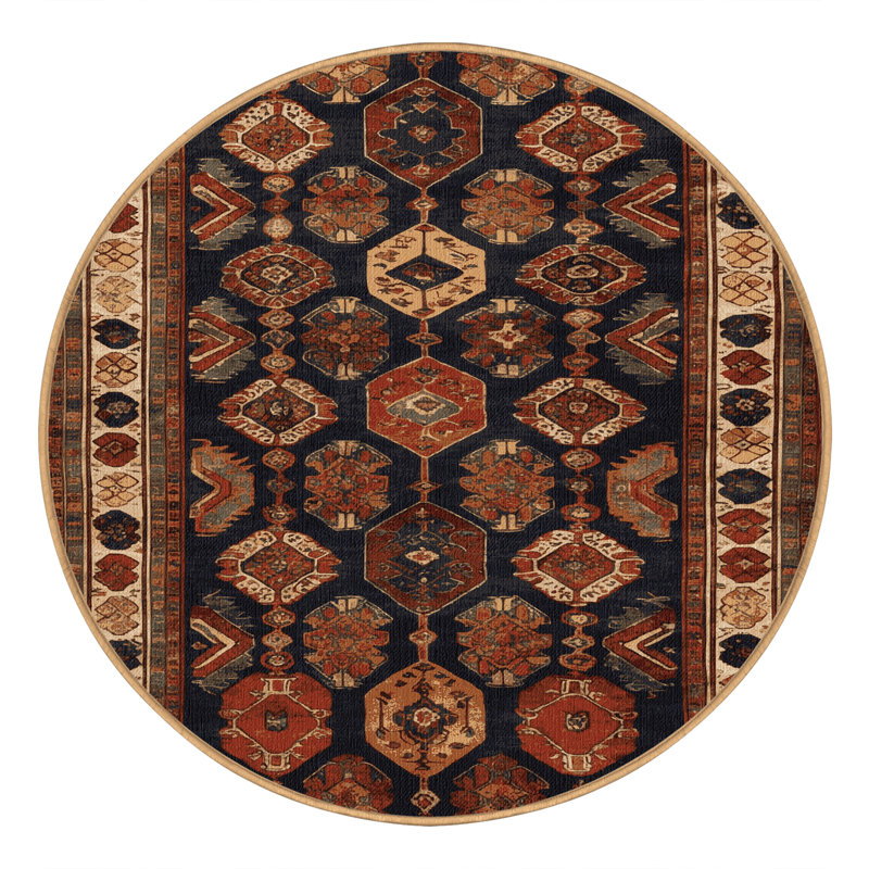 Machine Washable Persian Brown Area Rug, Round 5'