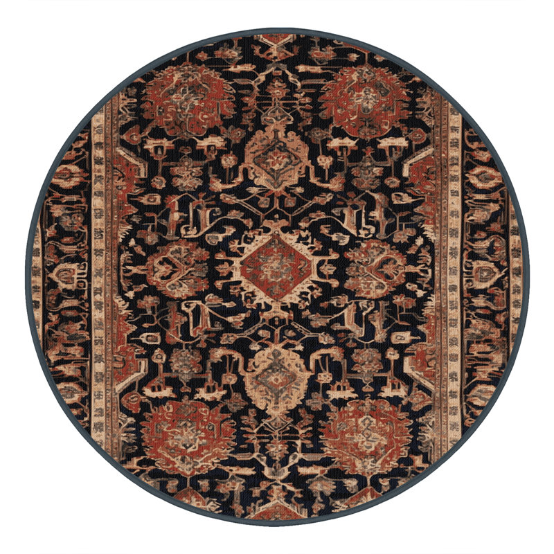 Machine Washable Persian Brown Area Rug, Round 7'