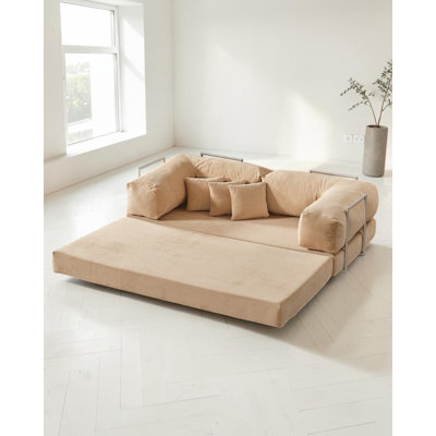 Beige Velvet L-Shaped Modular Sectional Floor Sofa with Low Seating