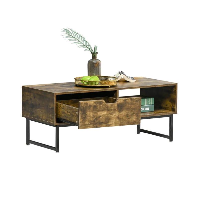 Anstadt Industrial Rustic Coffee Table With Drawer and Storage