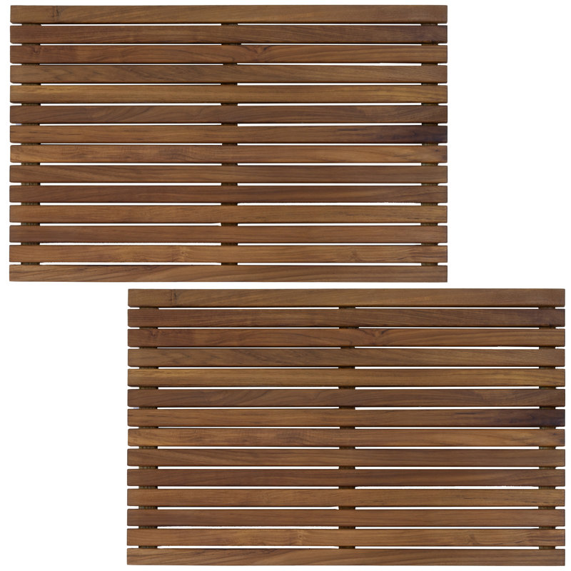 Solid Teak Shower Mat - Spa-Inspired Slatted Bath Mat - Set of 2