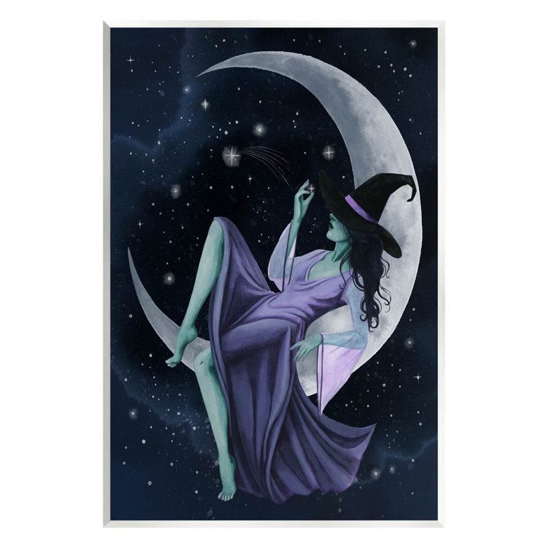 Grace Popp Witch Relaxing Crescent Moon Art Print on MDF Wood