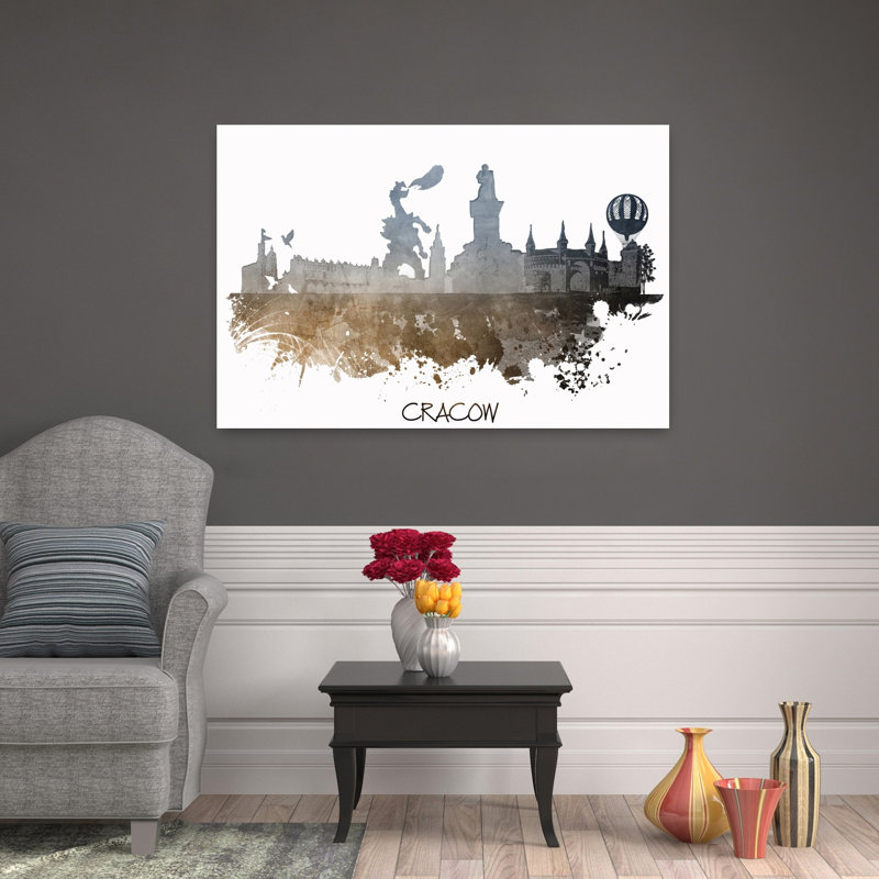 «Krakow Dragon Skyline Abstract Contemporary City Architecture», art mural, 32" H x 48" W