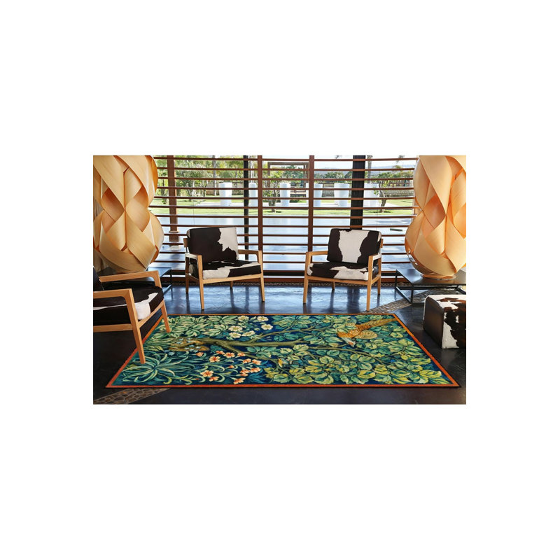 Tapis décoratif lavable à la machine à motif floral traditionnel encadré, Rectangle 3 pi 3 po x 4 pi 11 po