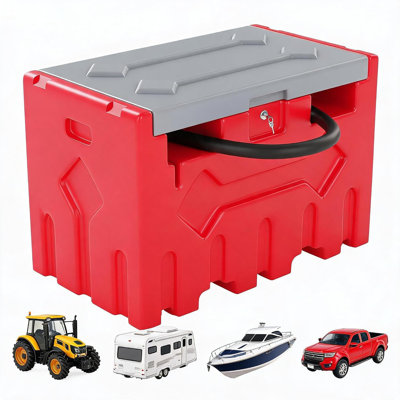 Réservoir de carburant portatif de 50 gallons avec pompe électrique de 12 V, réservoir de transfert de gazole avec buse d'arrêt automatique et boyau d'arrosage de 13 pi, réservoir de carburant en PEHD robuste pour camion, ferme et construction, rouge